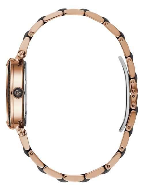 Guess Women's Swiss Rose Gold-Tone Stainless Steel & Black Ceramic Bracelet Watch 32mm