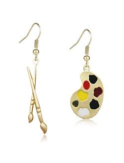 DAMLENG Charm Chic Artist Matte Gold Palette Paint Brush Dangle Drop Earrings for Women Girls Artist Art Teacher Statement Jewelry Gifts