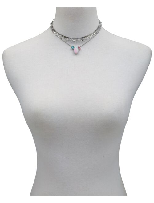 Guess Silver-Tone Stone Layered Necklace, 14" + 2" extender
