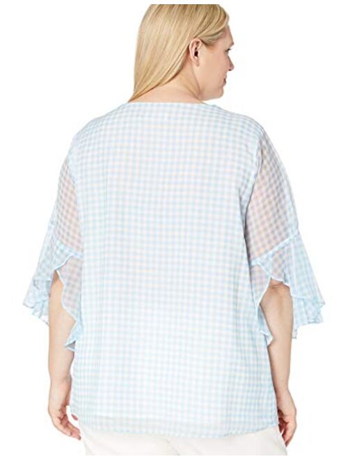 Calvin Klein Women's V-Neck Ruffle Bell Sleeve Blouse