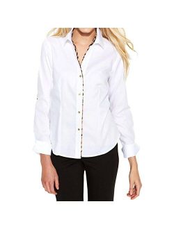 Women's Oxford Top with Leopard Piping