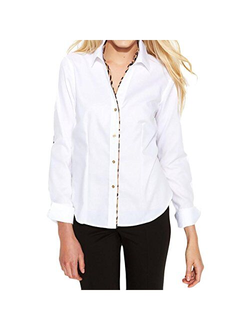Calvin Klein Women's Oxford Top with Leopard Piping