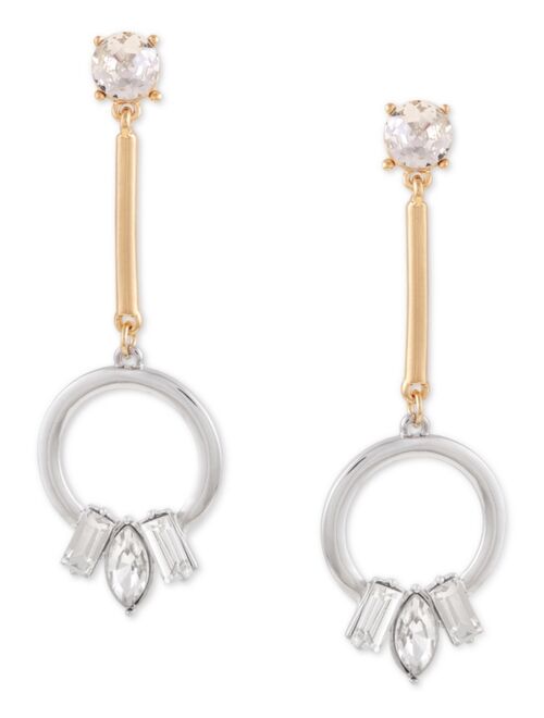 Guess Two-Tone Crystal Circle Drop Earrings