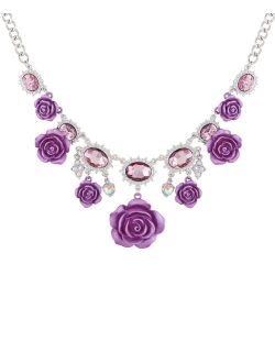 Silver-Tone Crystal & Rose Statement Necklace, 18"   2" extender