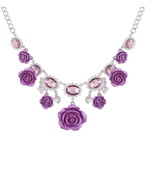 Guess Silver-Tone Crystal & Rose Statement Necklace, 18" + 2" extender