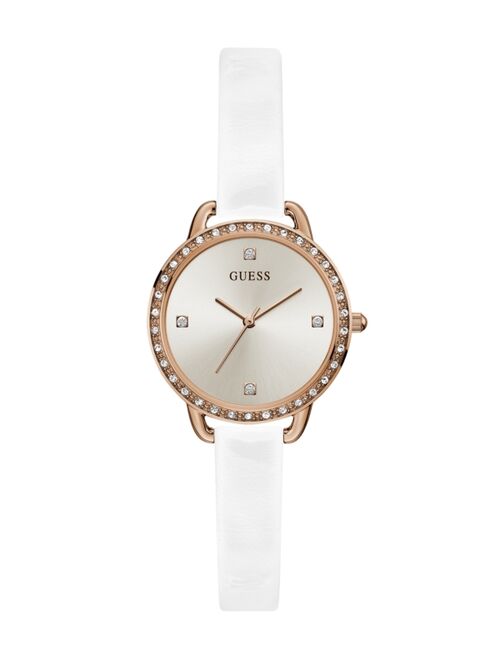Guess Women's Glitz Rose Gold-Toned White Patent Leather Watch 30mm