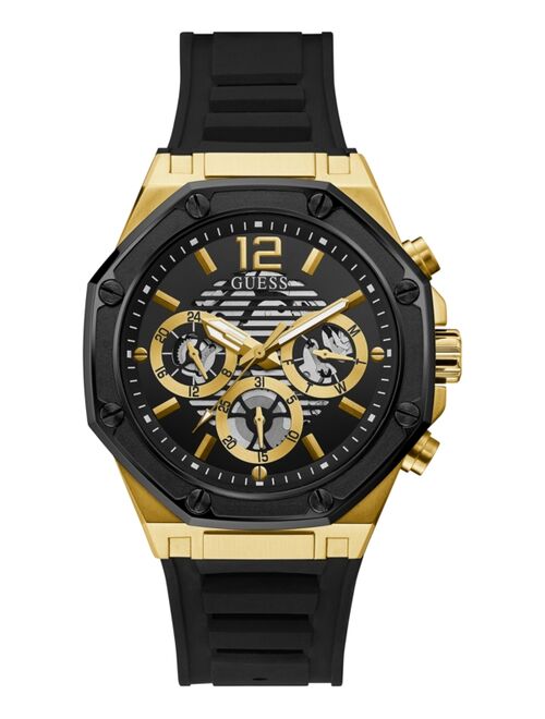 Guess Men's Black Silicone Strap Watch 44mm