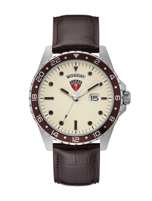 Guess Men's Brown Leather Watch 44mm