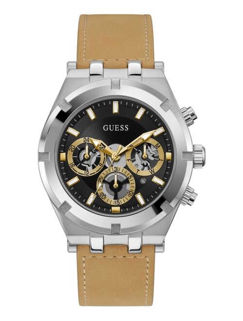 Guess Men's Tan Leather Strap Watch 44mm