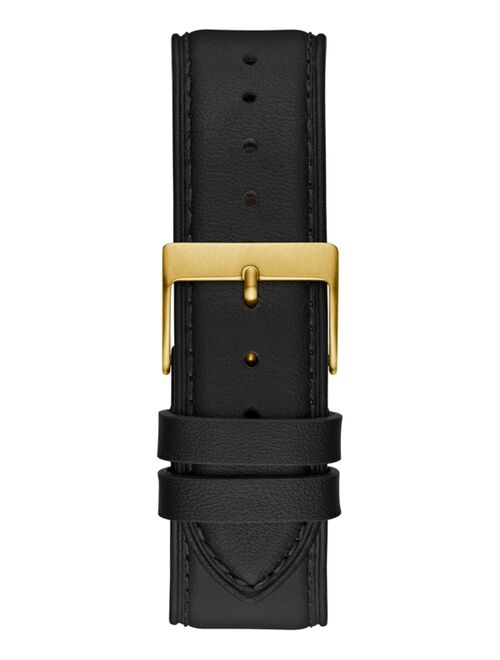 Guess Men's Black Leather Strap Watch 42mm