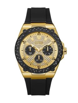 Men's Black and Gold-Tone with Crystal Accents and Silicone Strap Watch 45mm