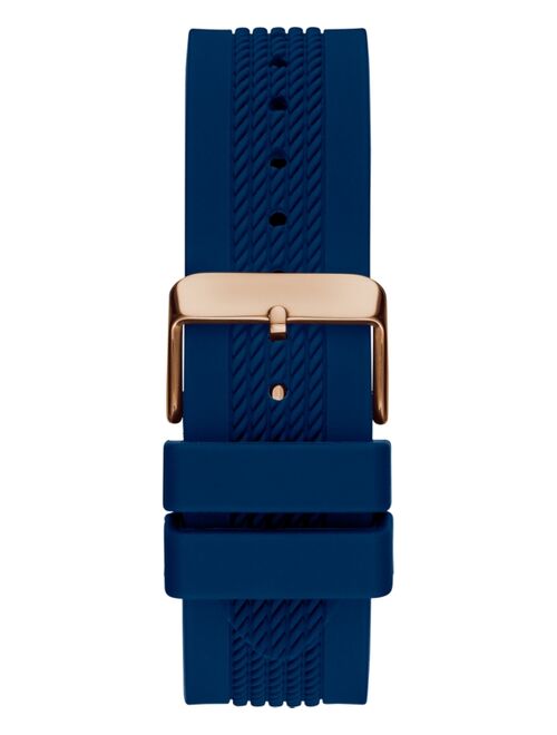 Guess Men's Rose Gold-Tone Stainless Steel & Blue Silicone Strap Watch 46mm