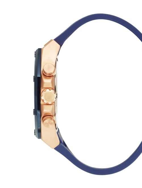 Guess Men's Rose Gold-Tone Stainless Steel & Blue Silicone Strap Watch 46mm