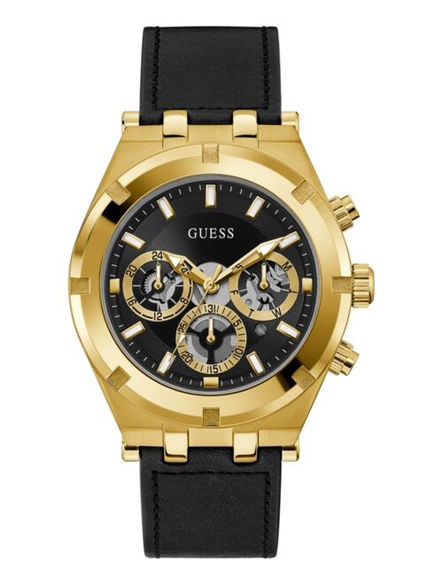 Guess Men's Black Leather Strap Watch 44mm