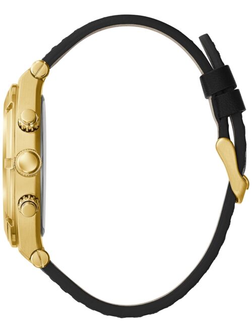 Guess Men's Black Leather Strap Watch 44mm