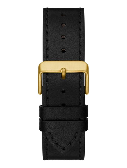 Guess Men's Black Leather Strap Watch 44mm