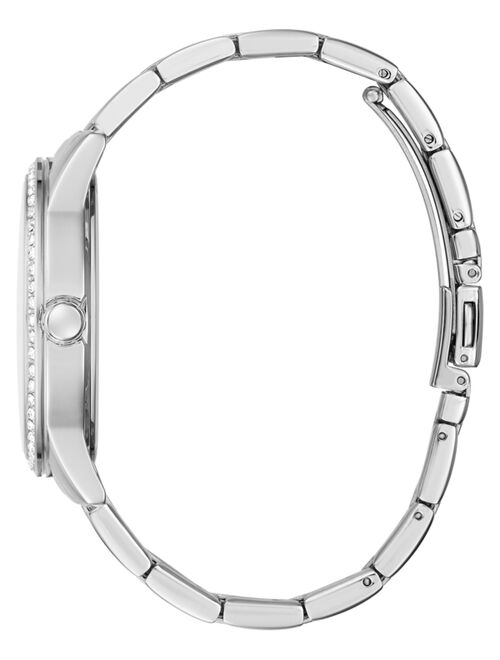 Guess Women's Silver-Tone Stainless Steel Glitz Bracelet Watch 40mm