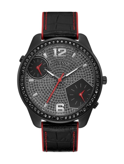 Guess Men's Oversized Dual Time Crystal Black Flex Strap Watch 51mm