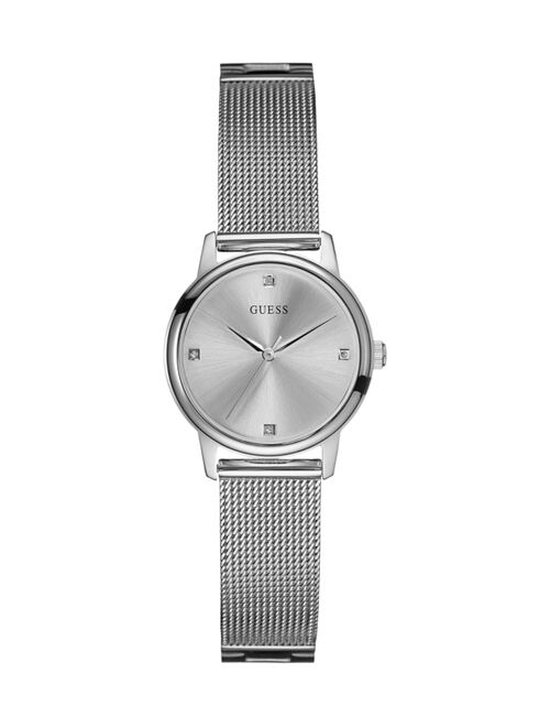 Guess Women's Diamond Silver-Tone Mesh Watch 28mm
