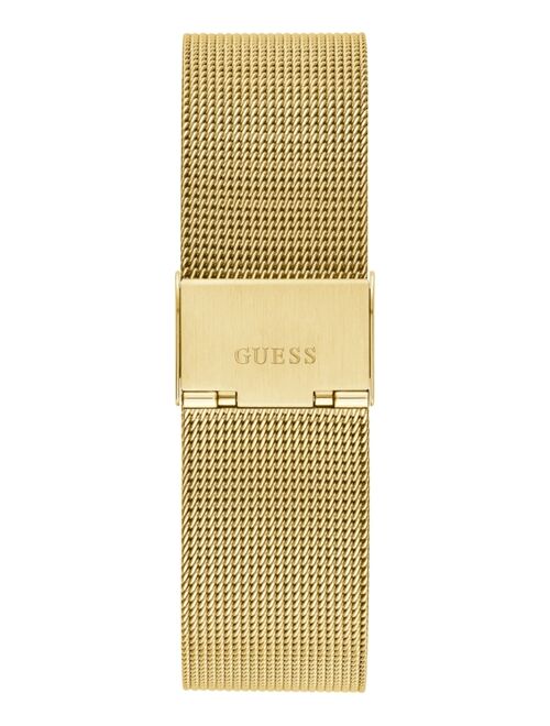 Guess Men's Diamond-Accent Gold-Tone Stainless Steel Mesh Bracelet Watch 44mm