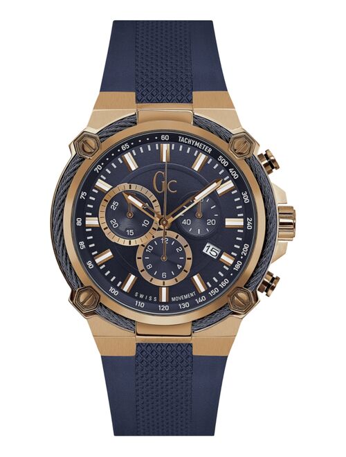 Guess Men's Swiss Chronograph Blue Silicone Strap Watch 44mm