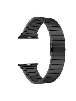 Men and Women Black Stainless Steel Replacement Band for Apple Watch with Removable Links, 38mm