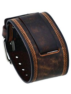 Nemesis #in-BS 24mm Lug Width Wide Brown Leather Cuff Wrist Watch Band