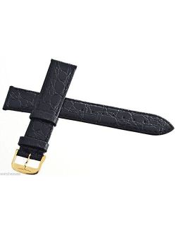 18mm Black Leather Mens Replacement Watch Band Strap Gold Buckle