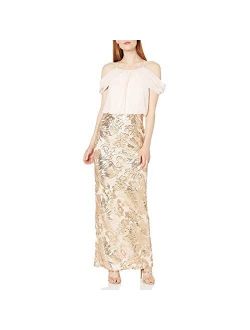 Women's Draped Cold Shoulder Gown with Embellished Skirt