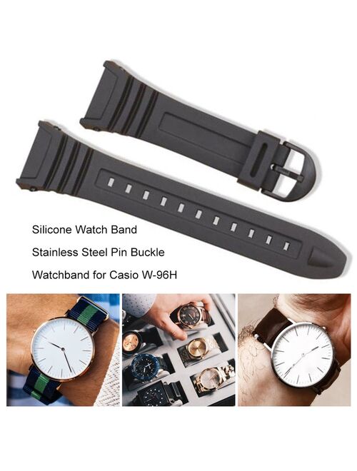 Silicone Watch Band Stainless Steel Pin Buckle Watchband for Casio W-96H Sports Men Women Strap Bracelets black