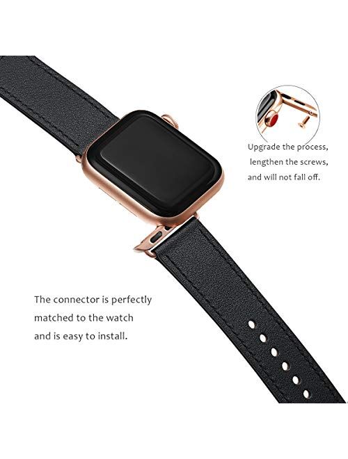 POWER PRIMACY Bands Compatible with Apple Watch Band 38mm 40mm 42mm 44mm, Top Grain Leather Smart Watch Strap Compatible for Men Women iWatch Series 5 4 3 2 1 (Black/Rose