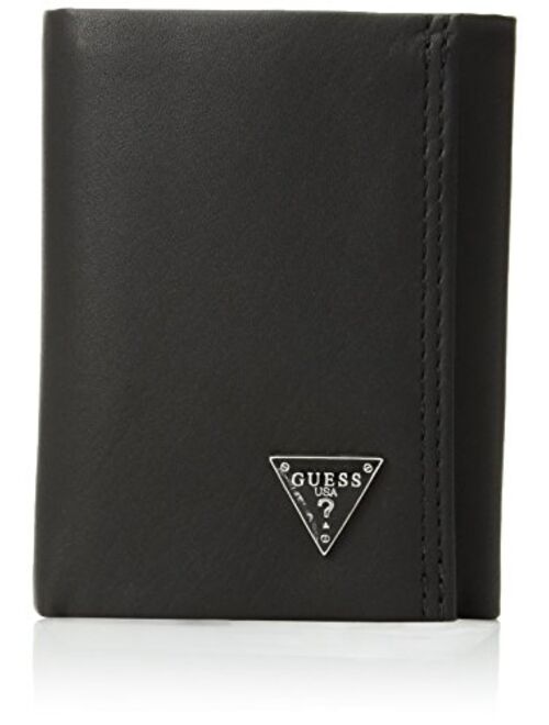 Guess Men's Leather Trifold Wallet With ID Window, Credit Card Slots, Bill Compartment, Extra Storage, and Gift Box Packaging
