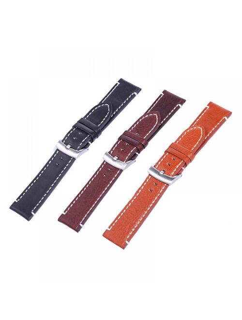 SweetCandy 18 20 22mm Men Stainless Steel Buckle Watch Strap Genuine Leather Band Length Long 12.5cm