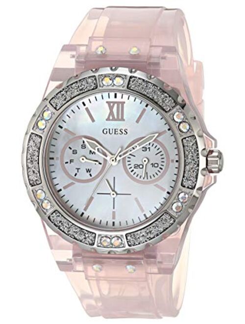GUESS Women's Analog Quartz Watch with Silicone Strap, Pink, 18 (Model: GW0041L2)