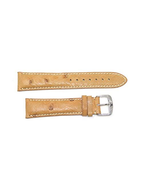 Jacques Lemans 21MM Light Tan Brown Genuine Ostrich Leather Skin Watch Strap Band with Silver Stainless Steel JL Buckle