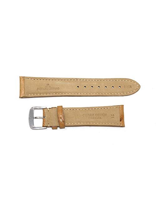 Jacques Lemans 21MM Light Tan Brown Genuine Ostrich Leather Skin Watch Strap Band with Silver Stainless Steel JL Buckle