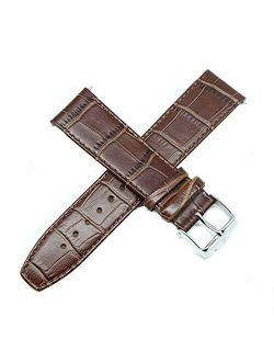 Jacques Lemans 22MM Alligator Grain Real Leather Watch Strap 8 Inches Brown and Silver Buckle Fits 34mm Dual Time