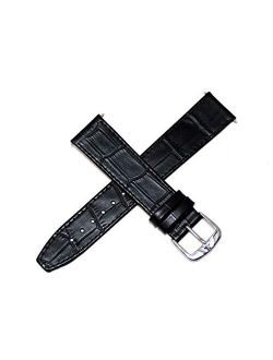 Jacques Lemans 20MM Alligator Grain Genuine Leather Watch Strap Black Silver Tone JL Initial Stainless Steel Buckle