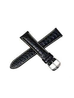 Jacques Lemans 21MM Black Genuine Alligator Leather Skin Watch Strap Band with Silver JL Stainless Steel Buckle