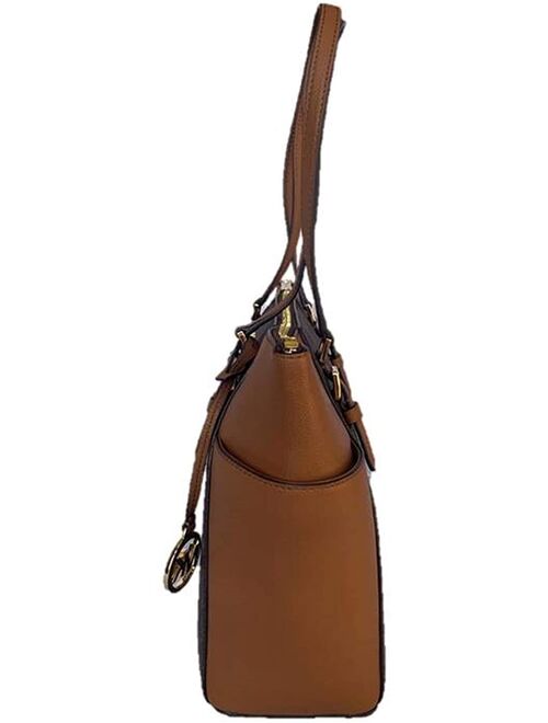 Michael Kors Charlotte Signature Leather Large Top Zip Tote Handbag Bag (Brown)