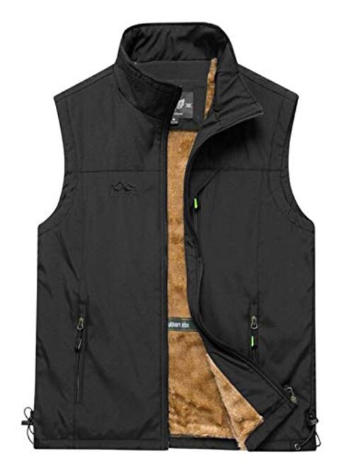 Gihuo Men's Sherpa Fleece Outdoor Vest Winter Fishing Travel Vest Gilet