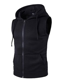 Gihuo Men's Casual Solid Kangaroo Pocket Zip Up Drawstring Hooded Vest