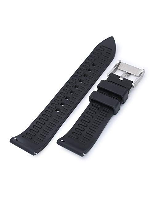 MiLTAT 20mm Quick Release FKM Black Rubber Watch Band, Screw Buckle, Straight End