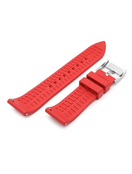 MiLTAT 20mm Quick Release FKM Red Rubber Watch Band, Screw Buckle, Straight End