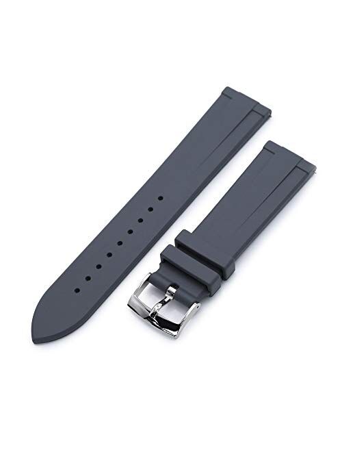 22mm Quick Release FKM Rubber Watch Band, Grey Raised Center, Polished Buckle