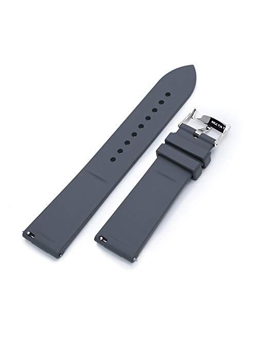22mm Quick Release FKM Rubber Watch Band, Grey Raised Center, Polished Buckle