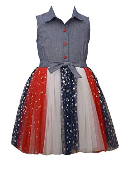 Bonnie Jean Girl's 4th of July Dress - Chambray Americana Tutu Dress…