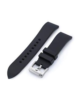 MiLTAT 22mm Quick Release FKM Black Rubber Watch Band, Screw Buckle, Straight End