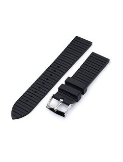 20mm Quick Release Watch Band Groove Stripe Black Rubber FKM Strap, Polished Buckle