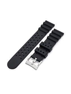 22mm Quick Release Watch Band Black Rubber Diver FKM Strap, Brushed Buckle
